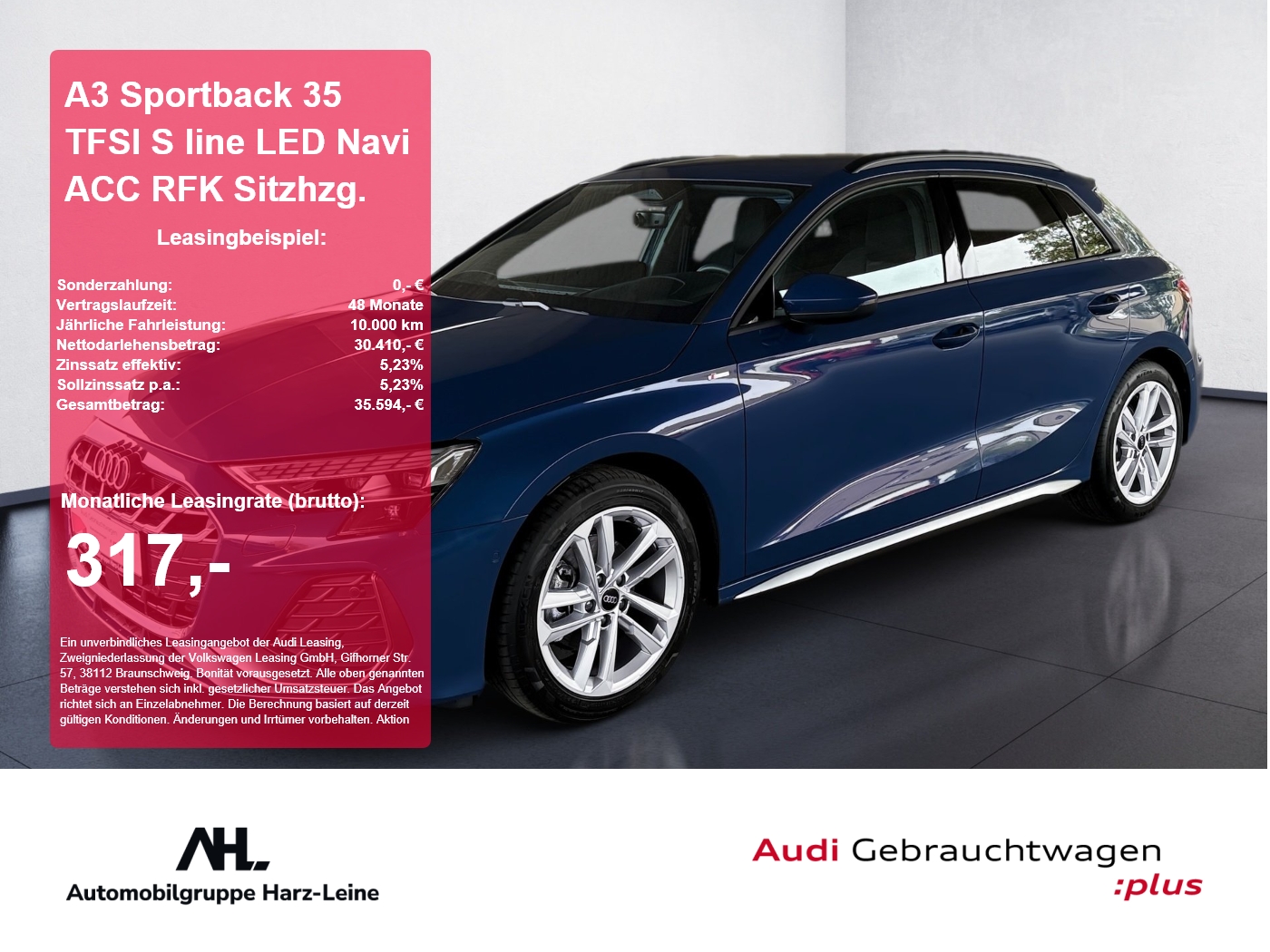 A3 Sportback 35 TFSI S line LED Navi ACC RFK Sitzhzg.